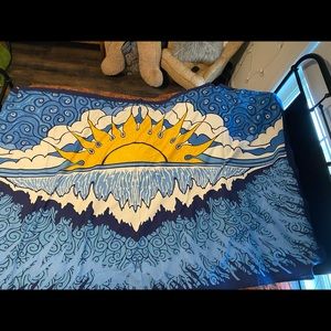 blue and yellow sun/wave tapestry